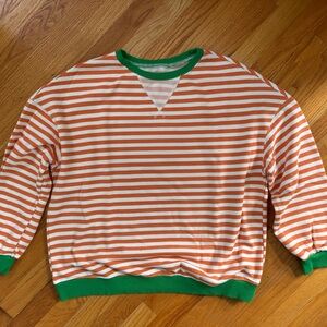 Orange & White Striped women’s  XL oversized Sweatshirt with Green Trim